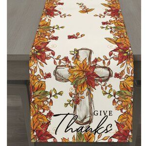 Fall Table Runner Christian Cross Decor Autumn Thanksgiving Decoration Cloth 72"
